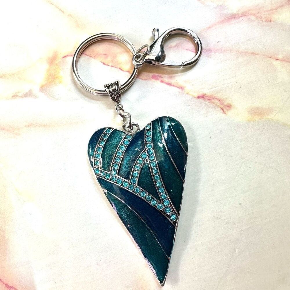 Blue green heart keychain